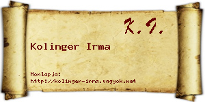 Kolinger Irma névjegykártya